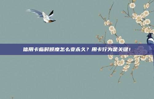 信用卡临时额度怎么变永久？用卡行为是关键！