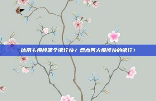 信用卡提额哪个银行快？盘点四大提额快的银行！